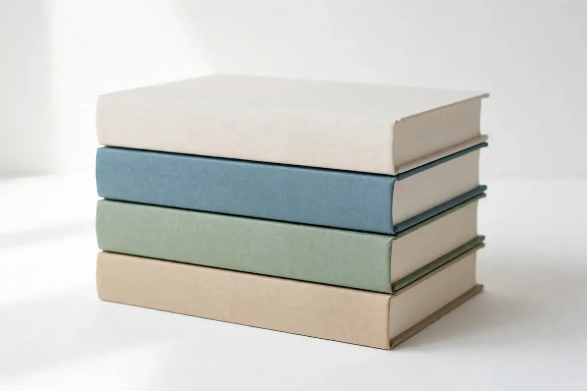 A neat stack of four hardcover books